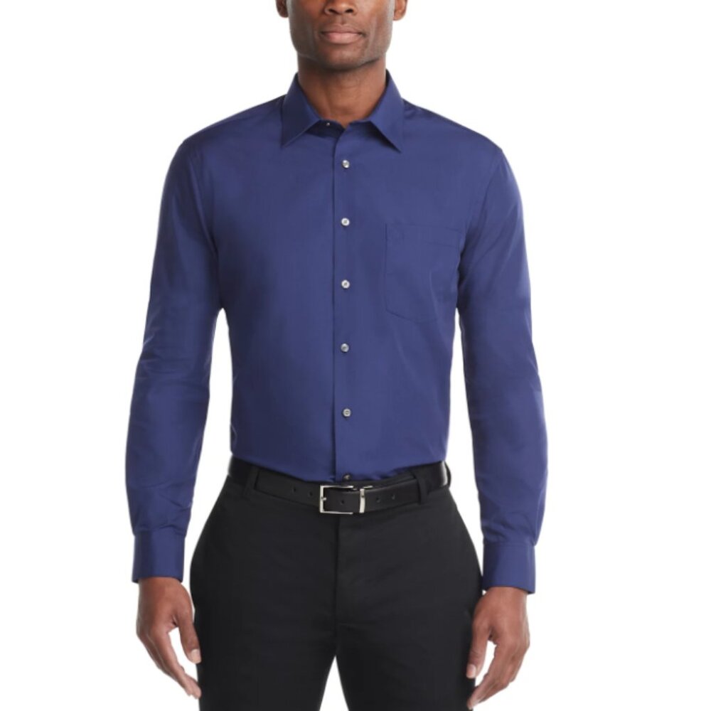 Van Heusen Men's Persian Blue Regular Fit Wrinkle Free Dress Shirt 16.5X 36-37